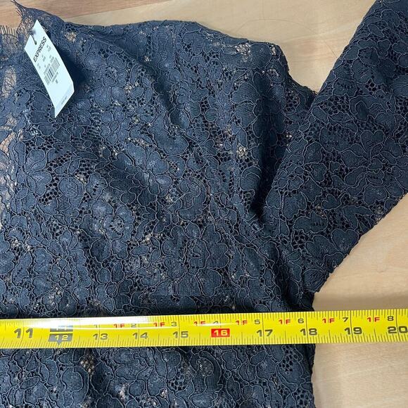 NWT Express Women's Medium Black Lace Long Sleeve Top Blouse Whimsygoth Witchy - Picture 7 of 8